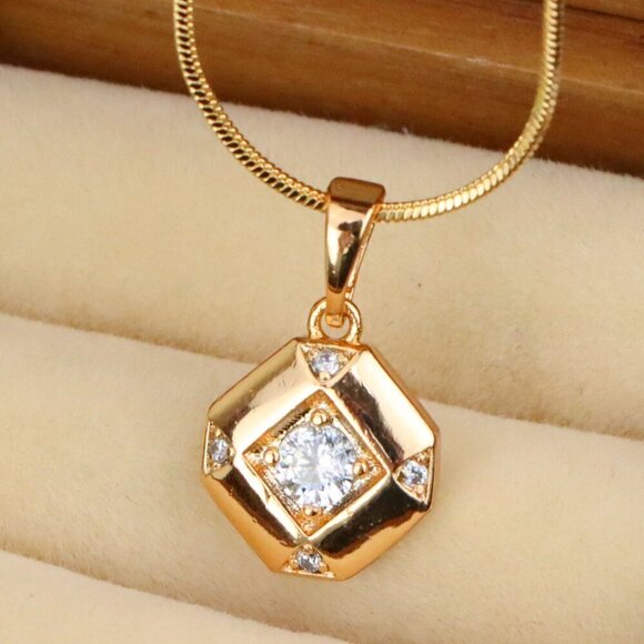 "Rose Gold Geometric Pendant with Central Sparkling Stone Detail, XPPT1387 - Picture 1 of 13